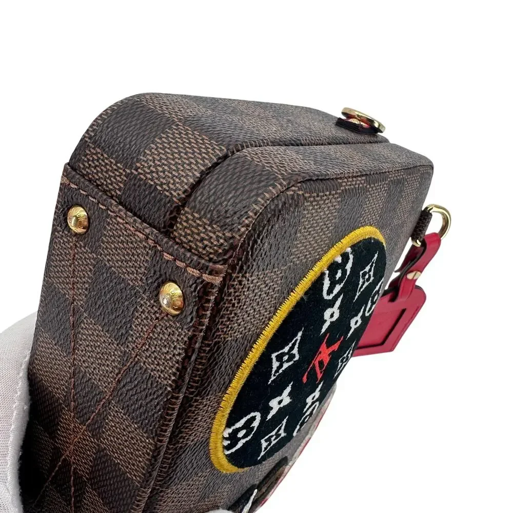 Louis Vuitton LV Damier Ebene Stories Box Trunk Crossbody Bag W/Patches Full Set